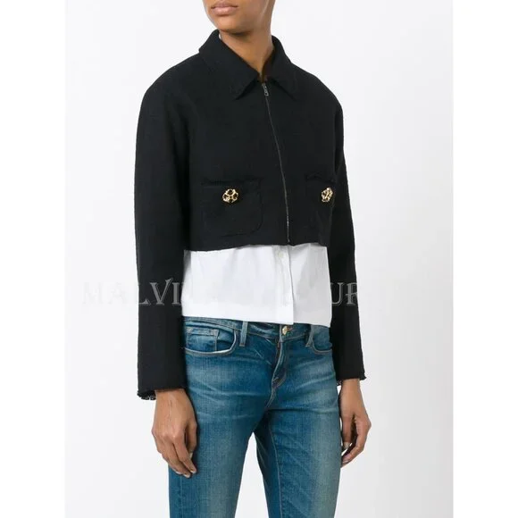 DOLCE & GABBANA JACKET BLACK COTTON BLEND CROPPED JEWELED BUTTONS sz 42 6